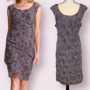 Adrianna Papell Rosette Sleeveless Midi Cocktail Dress Gray Size 14